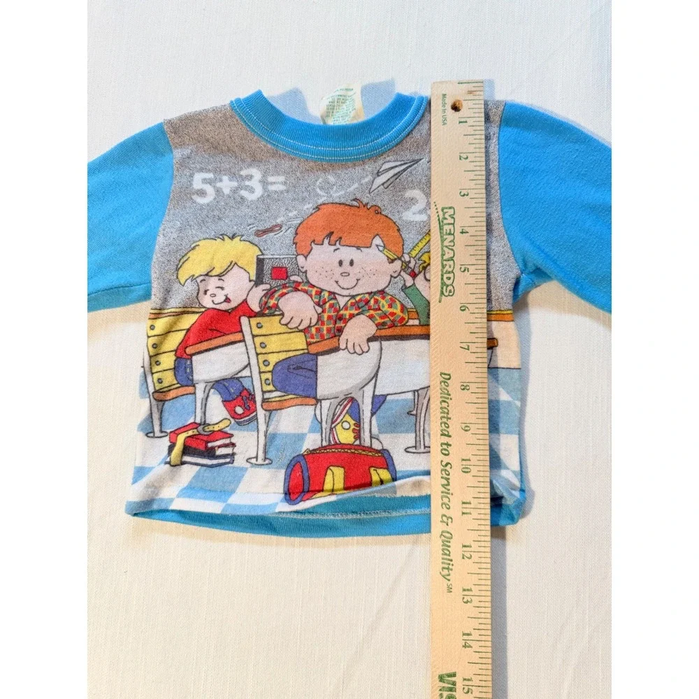 90's‎ Vintage Dr Denton Boys 3T Blue School Graphic Footed Pajama Set USA 2pc